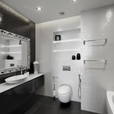 Черно-белая ванная комната: дизайн и фото примеров